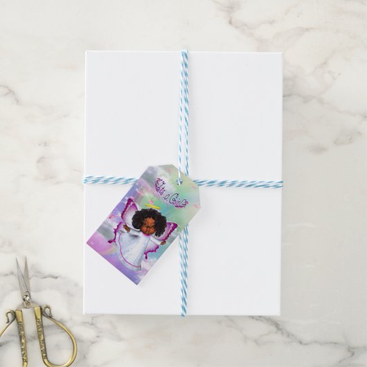 Rainbogen, fluffy clouds en Butterfly Baby Girls Cadeaulabel (Met Touw)