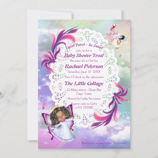 Rainbogen, fluffy wolken, Baby shower van vlinder Bedankkaart (Voorkant)