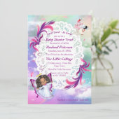 Rainbogen, fluffy wolken, Baby shower van vlinder Bedankkaart (Staand voorkant)