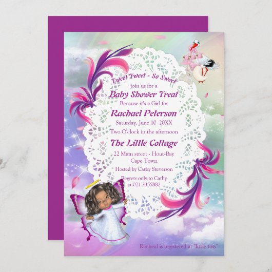 Rainbogen, fluffy wolken, Baby shower van vlinder Bedankkaart (Voorkant / Achterkant)