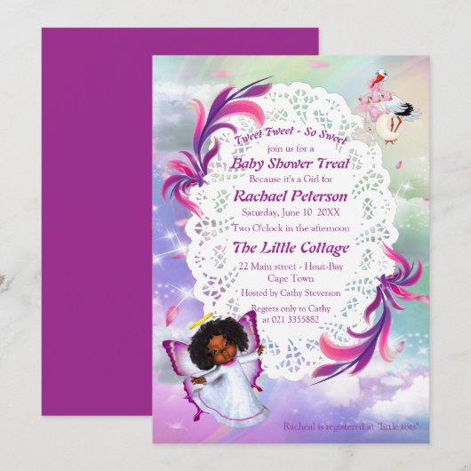 Rainbogen, fluffy wolken, Baby shower van vlinder Bedankkaart (Voorkant / Achterkant)