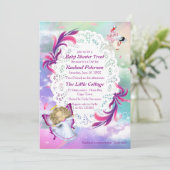 Rainbogen, fluffy wolken, Baby shower van vlinder Bedankkaart (Staand voorkant)