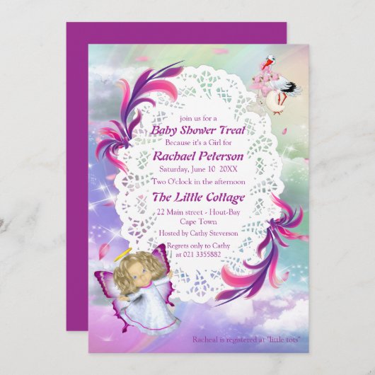 Rainbogen, fluffy wolken, Baby shower van vlinder Bedankkaart (Voorkant / Achterkant)