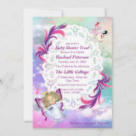 Rainbogen, fluffy wolken, Baby shower van vlinder Bedankkaart