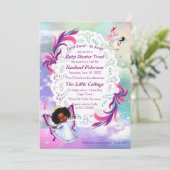 Rainbogen, fluffy wolken, Baby shower van vlinder Bedankkaart (Staand voorkant)