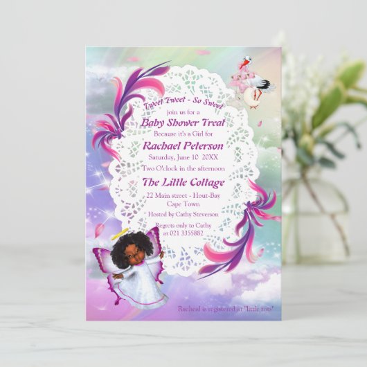 Rainbogen, fluffy wolken, Baby shower van vlinder Bedankkaart (Staand voorkant)