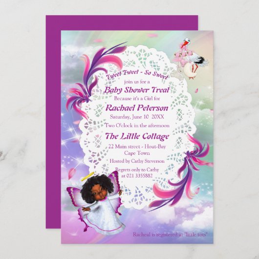 Rainbogen, fluffy wolken, Baby shower van vlinder Bedankkaart (Voorkant / Achterkant)