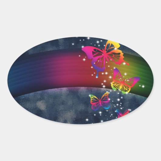 Rainbogen op Butterflies Ovale Sticker (Voorkant)