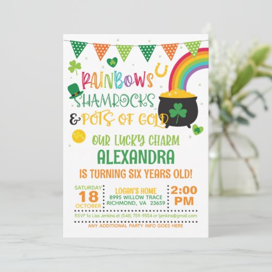 Rainbogen, shamrocken en goudkorven kaart (Staand voorkant)