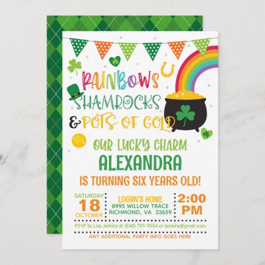 Rainbogen, shamrocken en goudkorven kaart (Voorkant / Achterkant)