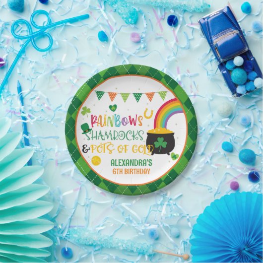 Rainbogen, shamrocks en Borden van goudpapier Papieren Bordje (Feest)