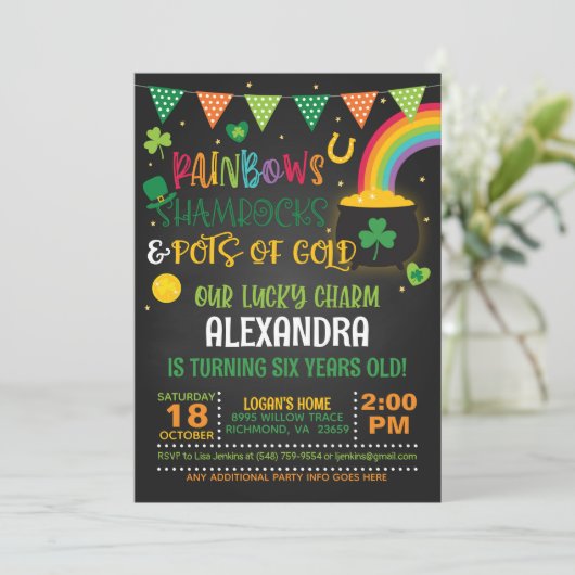 Rainbogen, shamrocks en goudkorven (B), geboorteda Kaart (Staand voorkant)