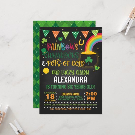 Rainbogen, shamrocks en goudkorven (B), geboorteda Kaart (Voorkant / Achterkant in situ)