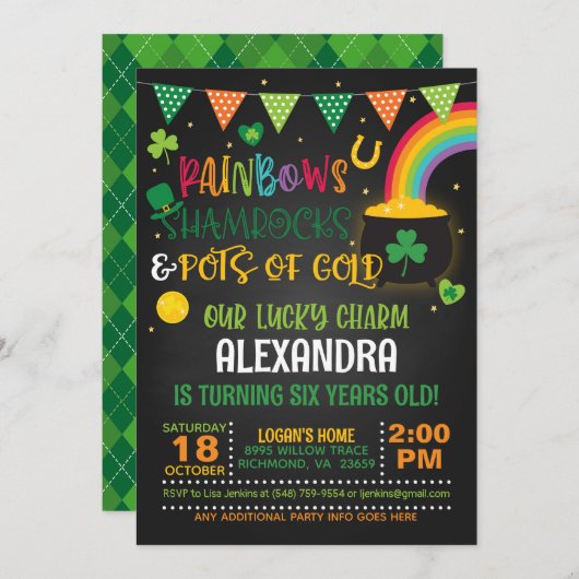 Rainbogen, shamrocks en goudkorven (B), geboorteda Kaart (Voorkant / Achterkant)