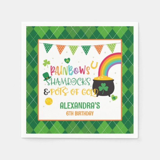 Rainbogen, shamrocks en goudkorven servet (Voorkant)