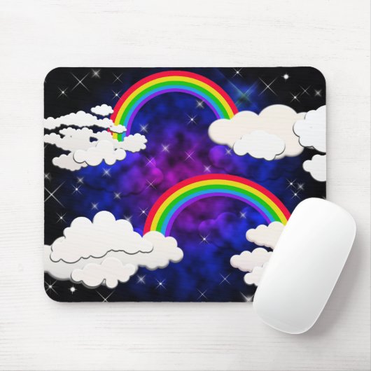 Rainbogen, sterren en wolken in een Night Sky Muismat (Met muis)