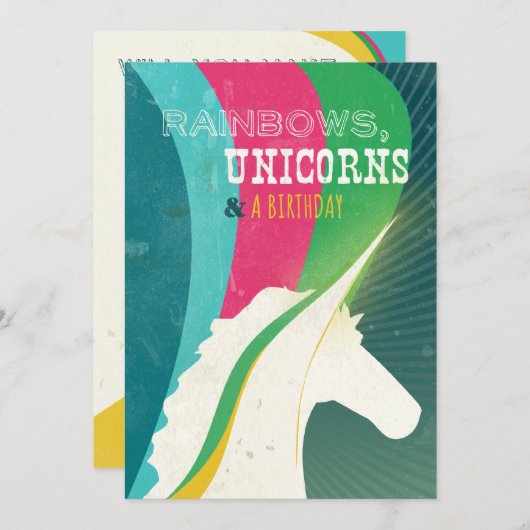 Rainbogen, Unicorn en een verjaardag! Kaart (Voorkant / Achterkant)