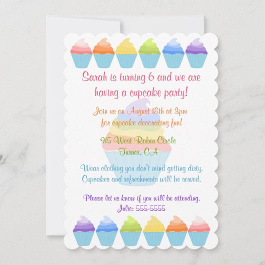 Rainbogen van Cupcakes Invitation Kaart (Voorkant)