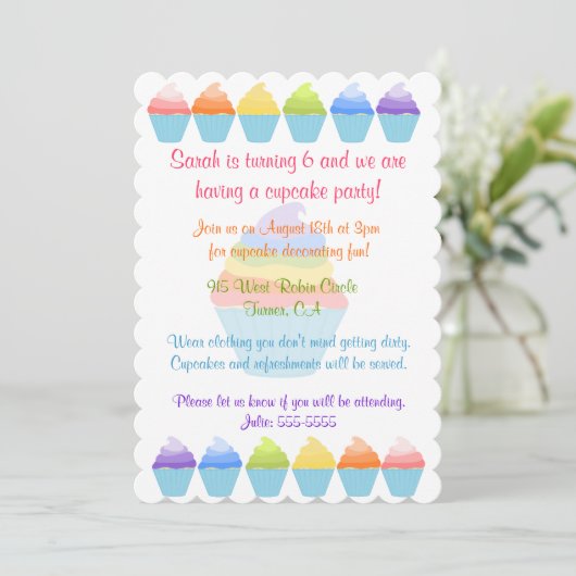 Rainbogen van Cupcakes Invitation Kaart (Staand voorkant)