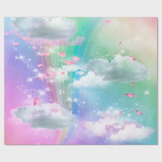 Rainbogen, wolken uit vloeisel, Baby shower van st Cadeaupapier (Vlak)