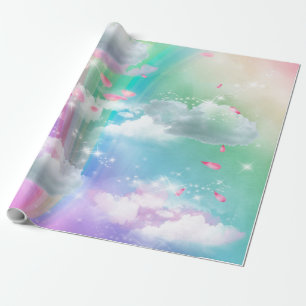 Rainbogen, wolken uit vloeisel, Baby shower van st Cadeaupapier