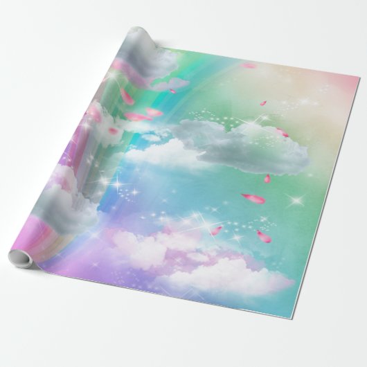 Rainbogen, wolken uit vloeisel, Baby shower van st Cadeaupapier (Uitgerold)