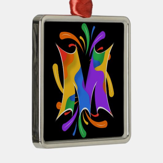 Rainbooboogbrief M Monogram Abstract Metalen Ornament (Rechts)