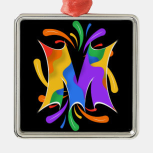 Rainbooboogbrief M Monogram Abstract Metalen Ornament