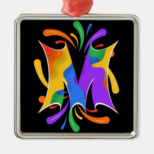 Rainbooboogbrief M Monogram Abstract Metalen Ornament (Voorkant)