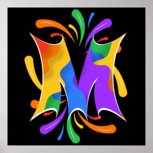 Rainbooboogbrief M Monogram Abstract Poster