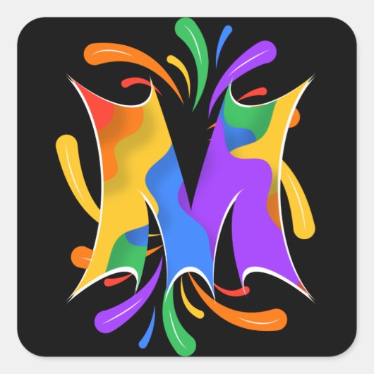 Rainbooboogbrief M Monogram Abstract Vierkante Sticker (Voorkant)