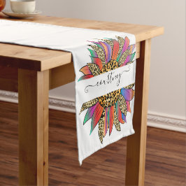 Rainboog- en luiparijndruk op maat korte tafelloper