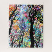 Rainboog waterverf sky, zwarte silhouette bomen legpuzzel (Verticaal)