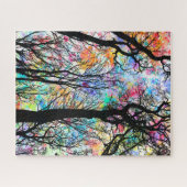 Rainboog waterverf sky, zwarte silhouette bomen legpuzzel (Horizontaal)