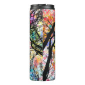 Rainboog waterverf sky, zwarte silhouette bomen thermosbeker (Achterkant)