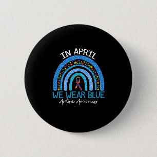 Rainboogautisme In april Draag we blauw autisme Ronde Button 5,7 Cm
