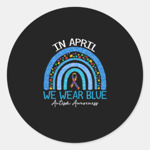 Rainboogautisme In april Draag we blauw autisme Ronde Sticker