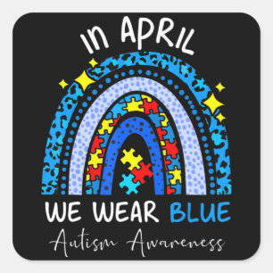 Rainboogautisme In april Draag we Blauwe autisme A Vierkante Sticker