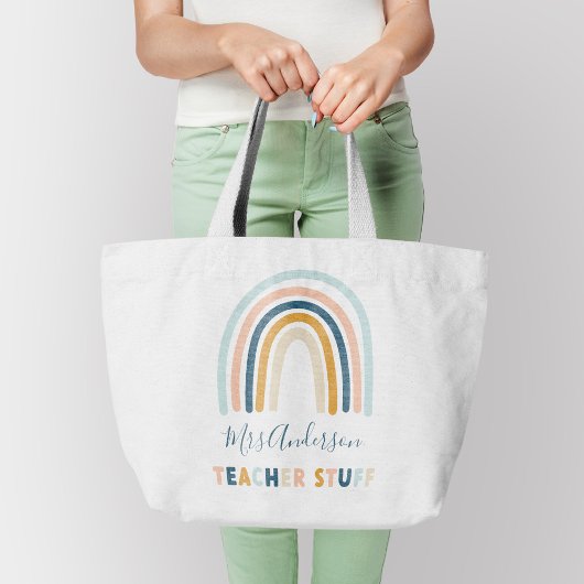 Rainboogblauw gepersonaliseerd muts schattig cadea grote tote bag