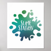 Rainboogblauw, groen slijmstation poster (Voorkant)