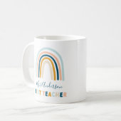 Rainboogblauwe gele gepersonaliseerde beste leraar koffiemok (Voorkant links)