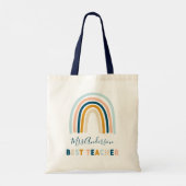 Rainboogblauwe gele gepersonaliseerde beste leraar tote bag (Achterkant)