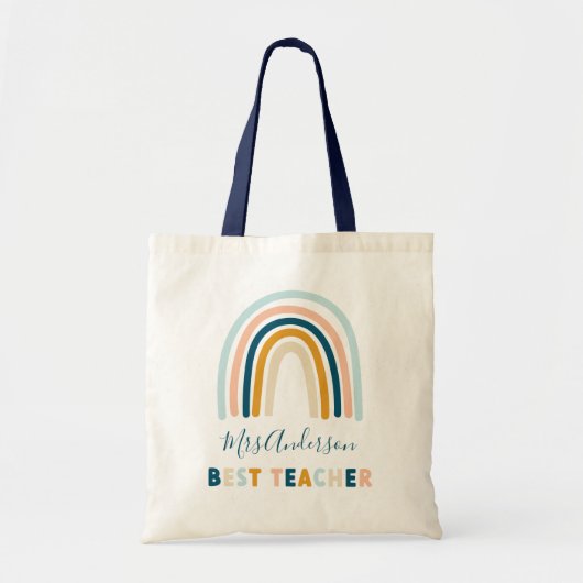 Rainboogblauwe gele gepersonaliseerde beste leraar tote bag (Voorkant)