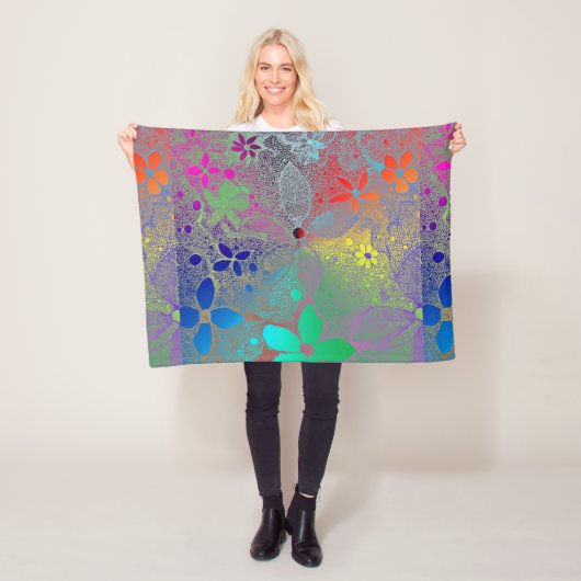 Rainboogbloemen in kant fleece deken (In situ)