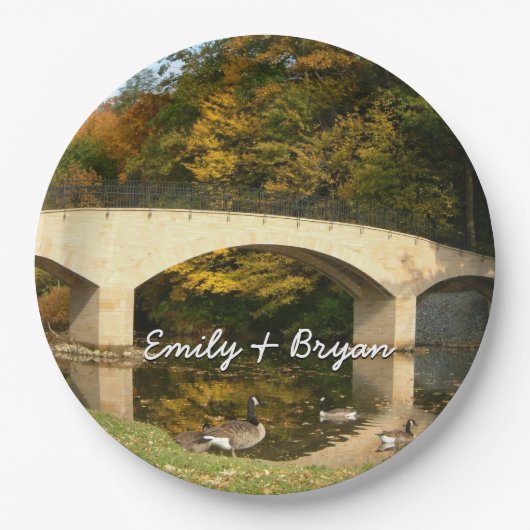 Rainboogbrug in Herfst bij het Grove City College Papieren Bordje (Voorkant)