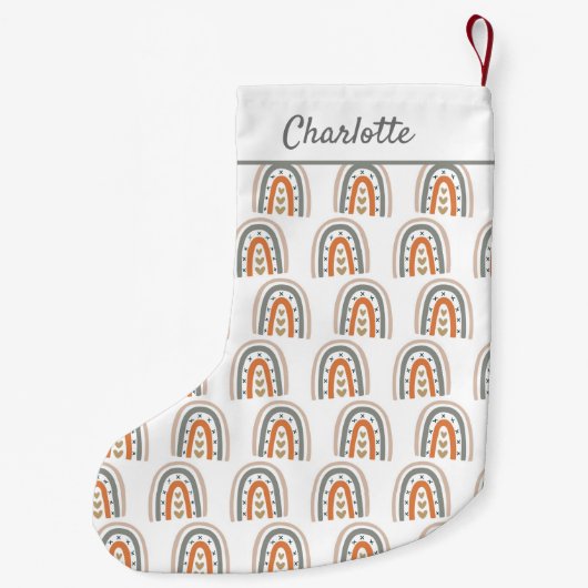 Rainboogbruin beige witte monogram moderne kleine kerstsok (Achterkant)