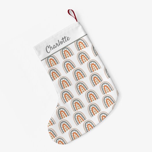 Rainboogbruin beige witte monogram moderne kleine kerstsok (Achterkant (Hangend))