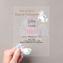 Rainboogekleur Unicorn baby meisjesverjaardag Acryl Uitnodigingen