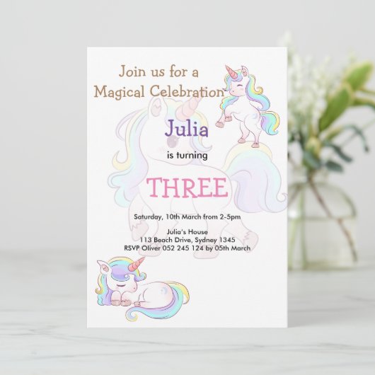 Rainboogekleur Unicorn baby meisjesverjaardag Kaart (Staand voorkant)