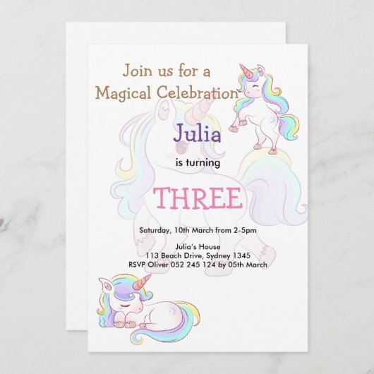 Rainboogekleur Unicorn baby meisjesverjaardag Kaart (Voorkant / Achterkant)